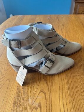 Crevo Taupe Strappy Buckle Ankle Booties NWT